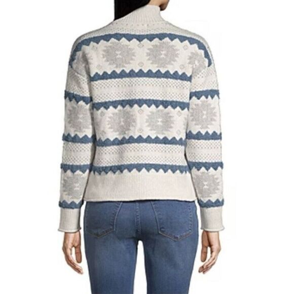 a.n.a Whisper Pattern Sweater Ivory Blue Knit Pullover Mock Neck 2X NWT - Picture 3 of 11